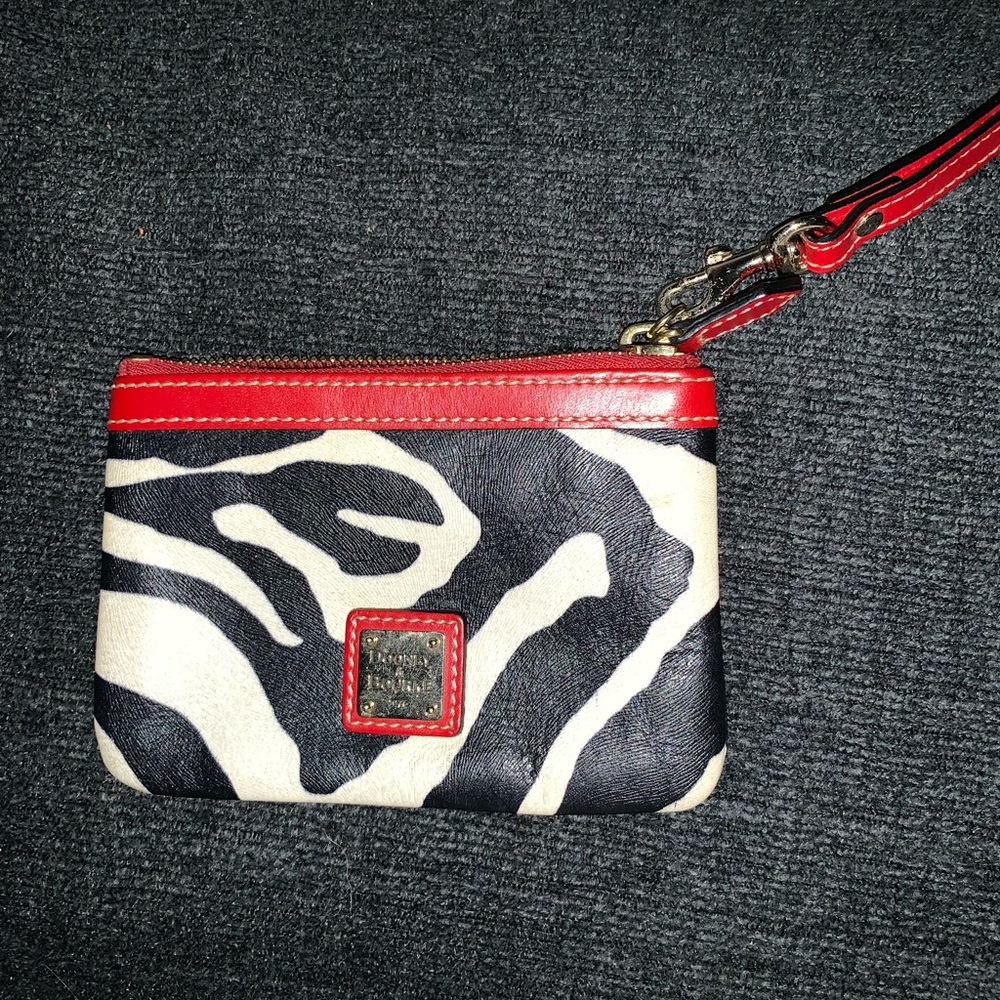Zebra dooney and bourke leather zipper wristlet